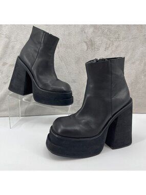 UNIF Brat Double Platform Black Leather Chunky Heel Boots Bootie *READ